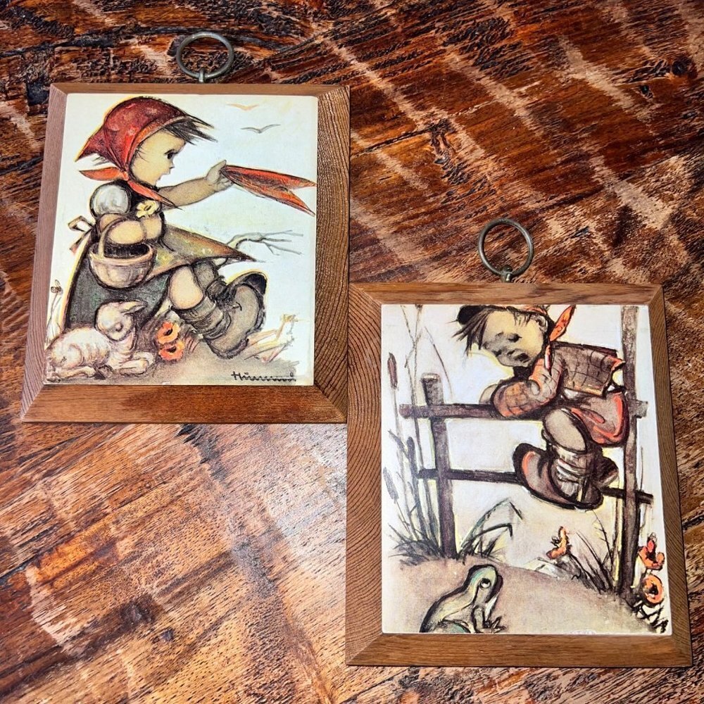 2 Vintage Hummel Wood Panel Children Illustrations